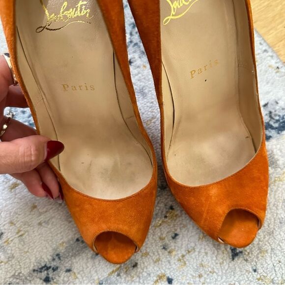 Christian Louboutin Suede Peep Toe Heels - Picture 10 of 10